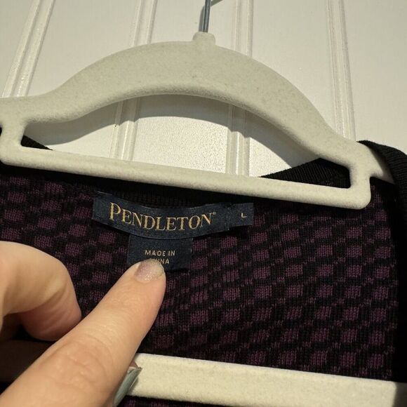Pendleton Purple Black Houndstooth Cardigan Sweater Cotton Size Large - Picture 4 of 6